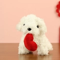 White teddy dog plush toy holding a red heart with soft curly fur texture - 12cm / Heart White