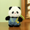 Panda plush pendant wearing blue denim overalls and a green rubber lanyard - About 12cm / Panda Pendant (01) / Light Blue