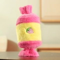 Ciondolo a forma di caramella in peluche rosa e giallo con ricamo a fragola - Stile Fragola / Giallo e Rosa Color-block