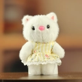 White plush bunny keychain wearing a yellow striped floral dress with lace trim - Yellow Striped Floral Dress Style