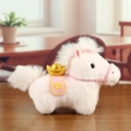 Pink plush horse keychain with gold ingot and coin embroidery in a variant view - Pink