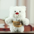 Pendentif ours en peluche blanc avec nez rouge et accessoire à carreaux marron fait main - Blanc