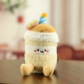 Cute birthday cake plush toy pendant keychain with candle and macaron decoration - Beige