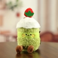 Cute green cupcake plush toy keychain with a red strawberry top and a smiling face - Green