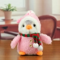 Roze pluche pinguïn sleutelhanger met gestreepte sjaal, zacht tasaccessoire voor dames - Roze