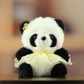 Peluche a forma di panda con colletto in pizzo e fiore giallo, morbido animale imbottito - Giallo