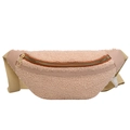 Pluche beige heuptas van imitatiebont met gouden ritsen en een geweven schouderriem - Khaki
