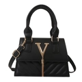Borsa a mano vintage nera con logo V dorato, nappe metalliche e motivo a trapuntato - Nero