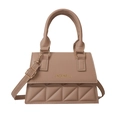 Piccola borsa a tracolla squadrata trapuntata beige con logo dorato e cinturino - Cachi