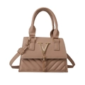 Borsa beige vintage con motivo a V trapuntato, fibbia in metallo dorato e nappa - Cachi