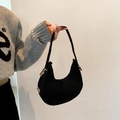 Minimalist black felt hobo bag with vintage gold hardware and solid shoulder strap - Felt Style / Black