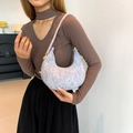 Fashionable light grey felt crescent shoulder bag with adjustable gold buckle - Felt Style / Gray