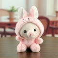 Plush pig pendant in pink bunny hoodie with soft texture for bag charm or keychain - Pink (Rabbit Style) / 10cm