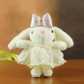 Adorable white plush rabbit variant with pink bow tie and pearl dress doll accessory - White Style