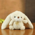 Cute cream plush bunny keychain with long floppy ears and a handmade heart tag - Brown / Approx 10cm