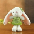 White long-eared rabbit plush toy in green checkered dress and pearl necklace - Green Style