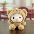 Cute plush pig keychain pendant wearing a brown bear hoodie on a wooden table - Brown (Bear Style) / 10cm