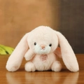 Pink plush bunny keychain with a soft heart-shaped handmade leather tag - Pink / Approx 10cm