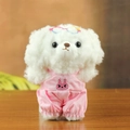 Niedlicher weißer Plüschhund Schlüsselanhänger mit rosa Hasen-Latzhose und Brille - Rosa