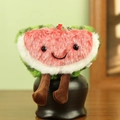 Cute plush watermelon charm with embroidered smiley face and green rind for bags - Semicircular Watermelon Style (L)