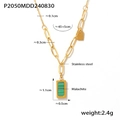 Collar minimalista de acero inoxidable con colgante rectangular de malaquita verde - Dorado