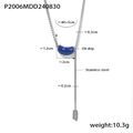 Collana a Y in acciaio argento con ciondolo a goccia blu e medaglietta incisa Lucky - Blu Argento