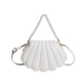 Bolso bandolera blanco en forma de concha con asa de perlas y herrajes dorados - Blanco