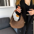 Dark brown crescent hobo bag with crocodile pattern and integrated shoulder strap - Crocodile Pattern Style / Brown