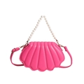 Bolso rosa fucsia en forma de concha con asa de perlas y correa de piel sintética PU - Rosa rojo