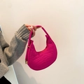 Rose red crescent felt handbag with embossed crocodile texture and gold zipper - Rose Red