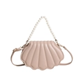 Bolso bandolera beige con forma de concha y asa de perlas con pliegues - Caqui