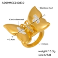 Exaggerated golden butterfly ring in stainless steel with sparkling Czech diamonds - US 6 / Gold