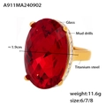 Details zum Titanstahlring mit 1,9cm ovalem roten Glasstein und Besatz aus Schlammbohrern - Größe 6 / Rot