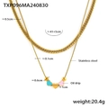 Collana a doppio strato in acciaio inossidabile dorato con cuori blu e rosa - Collana d'Oro (TXP096)