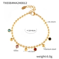Vergoldetes Titanstahl-Armband mit farbigen Glasperlen und Kugelanhängern für Damen - Goldenes Rundperlenarmband (TXE084)