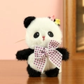 Porte-clés peluche panda mignon avec nœud papillon à carreaux violets et fleur - Nœud Violet / Noeud Papillon Violet