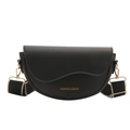 Sac selle en cuir noir avec rabat ondulé et large bandoulière tissée noir et blanc - Noir