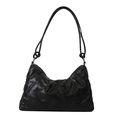 Fashionable black padded hobo bag with glossy nylon finish and quilted texture design - Black