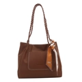 Bolso tote grande color caramelo con asas trenzadas y detalle de pañuelo de seda - Marrón