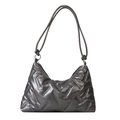 Deep gray metallic quilted shoulder bag with drawstring style double rope straps - Silver Gray