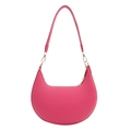 Sac hobo demi-lune fuchsia minimaliste avec détails dorés sur fond blanc impeccable - Rose rose