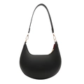 Minimalist black crescent moon shoulder bag with gold zipper and red lining details - Black