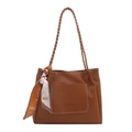 Bolso tote marrón de cuero con asas trenzadas y detalle decorativo de pañuelo de seda suave - Marrón