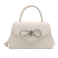 Witte trapezium handtas met sprankelende strass strik van strass en afneembare schouderriem - Wit