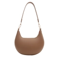 Minimalist coffee brown hobo shoulder bag in matte PU leather with gold hardware - Khaki