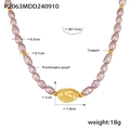 Collana di perle d'acqua dolce viola con ciondolo dorato materico e perline di rame - Collana di Perle d'Acqua Dolce Oro (P2063)