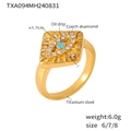 Anello sigillo quadrato dorato con occhio blu e pietre CZ in acciaio al titanio - US 6 / Anello Oro (TXA094)
