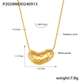 Collana con pendente a fagiolo dorato in acciaio inossidabile con perle bianche eleganti - Stile Perla Sintetica Dorata (P2028)