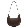 Sac à bandoulière demi-lune marron foncé en cuir lisse avec détails métalliques dorés - Marron