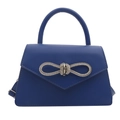 Chique blauwe handtas van imitatieleer met sprankelende strass-vlinderstrik gesp detail - Blauw